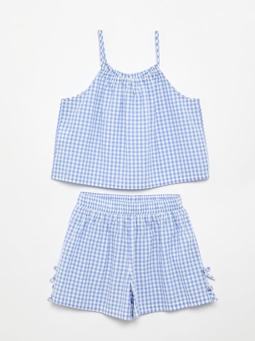 Conjunto top de alças + calções com padrão Vichy - 2 peças - Kiabi