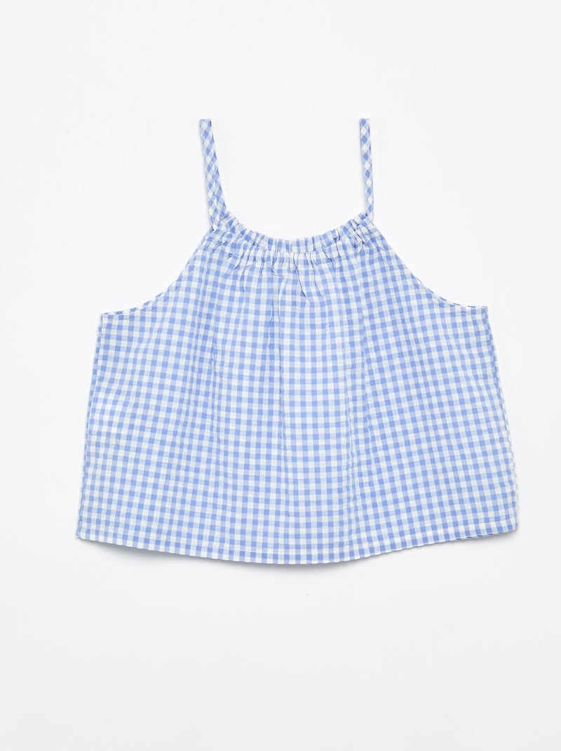 Conjunto top de alças + calções com padrão Vichy - 2 peças Azul - Kiabi