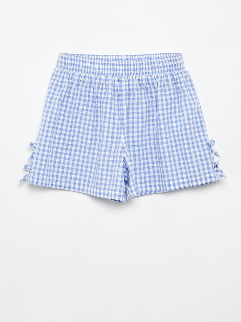 Conjunto top de alças + calções com padrão Vichy - 2 peças Azul - Kiabi