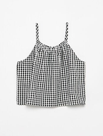 Conjunto top de alças + calções com padrão Vichy - 2 peças