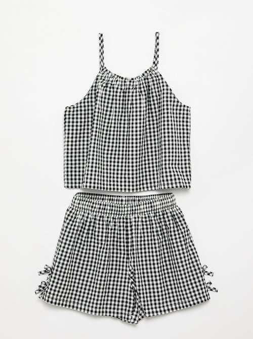 Conjunto top de alças + calções com padrão Vichy - 2 peças - Kiabi