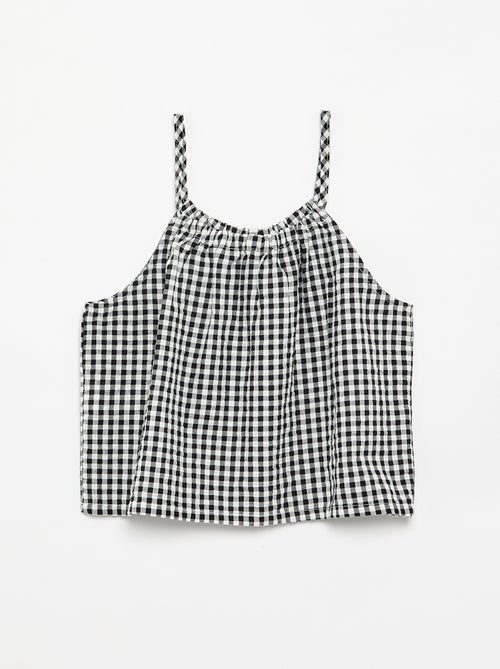 Conjunto top de alças + calções com padrão Vichy - 2 peças - Kiabi