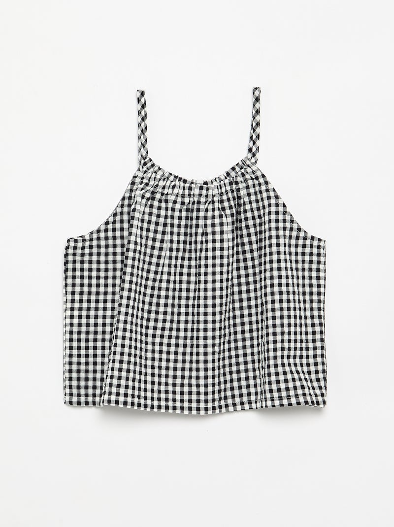 Conjunto top de alças + calções com padrão Vichy - 2 peças Preto - Kiabi