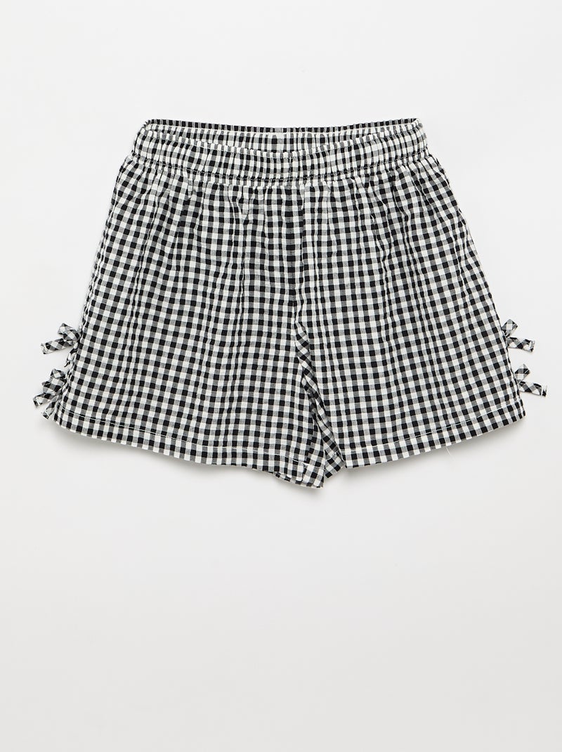 Conjunto top de alças + calções com padrão Vichy - 2 peças Preto - Kiabi