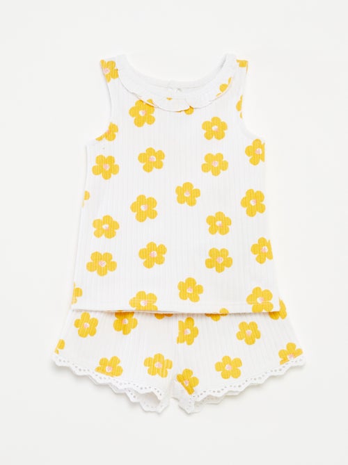 Conjunto top de alças + calções de malha canelada - 2 peças - Kiabi