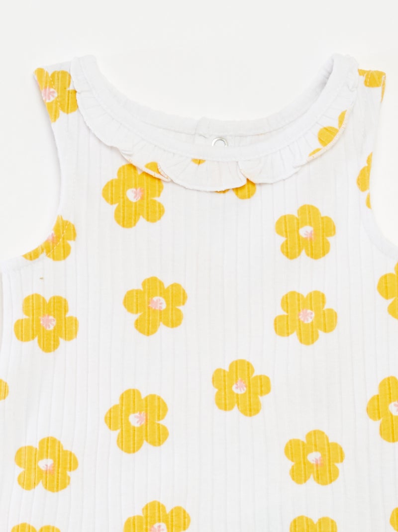 Conjunto top de alças + calções de malha canelada - 2 peças BRANCO - Kiabi