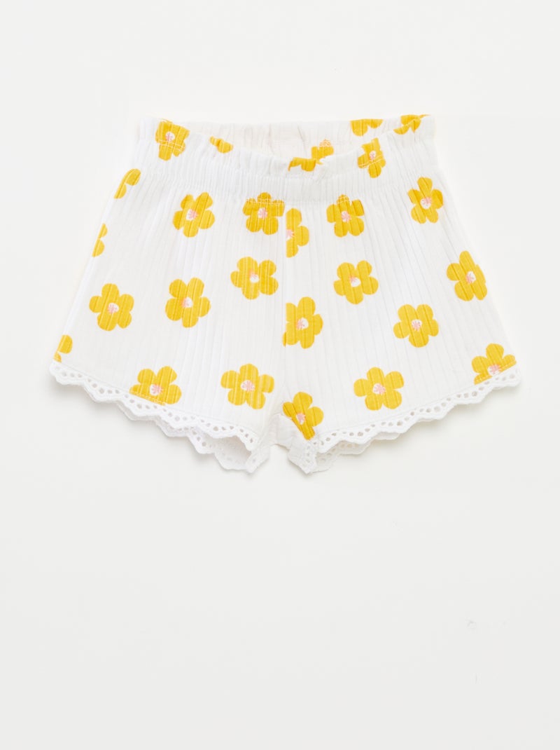 Conjunto top de alças + calções de malha canelada - 2 peças BRANCO - Kiabi