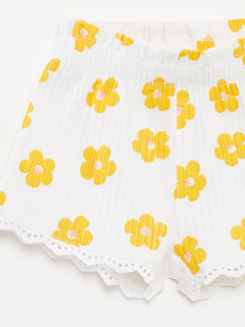 Conjunto top de alças + calções de malha canelada - 2 peças BRANCO - Kiabi