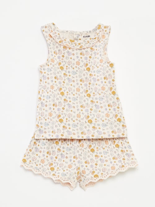 Conjunto top de alças + calções de malha canelada - 2 peças - Kiabi