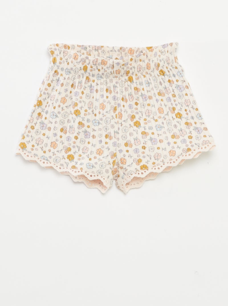 Conjunto top de alças + calções de malha canelada - 2 peças ROSA - Kiabi