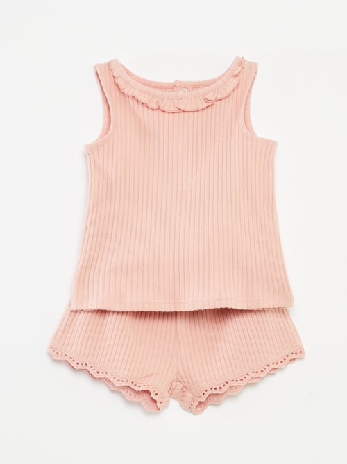 Conjunto top de alças + calções de malha canelada - 2 peças - Kiabi