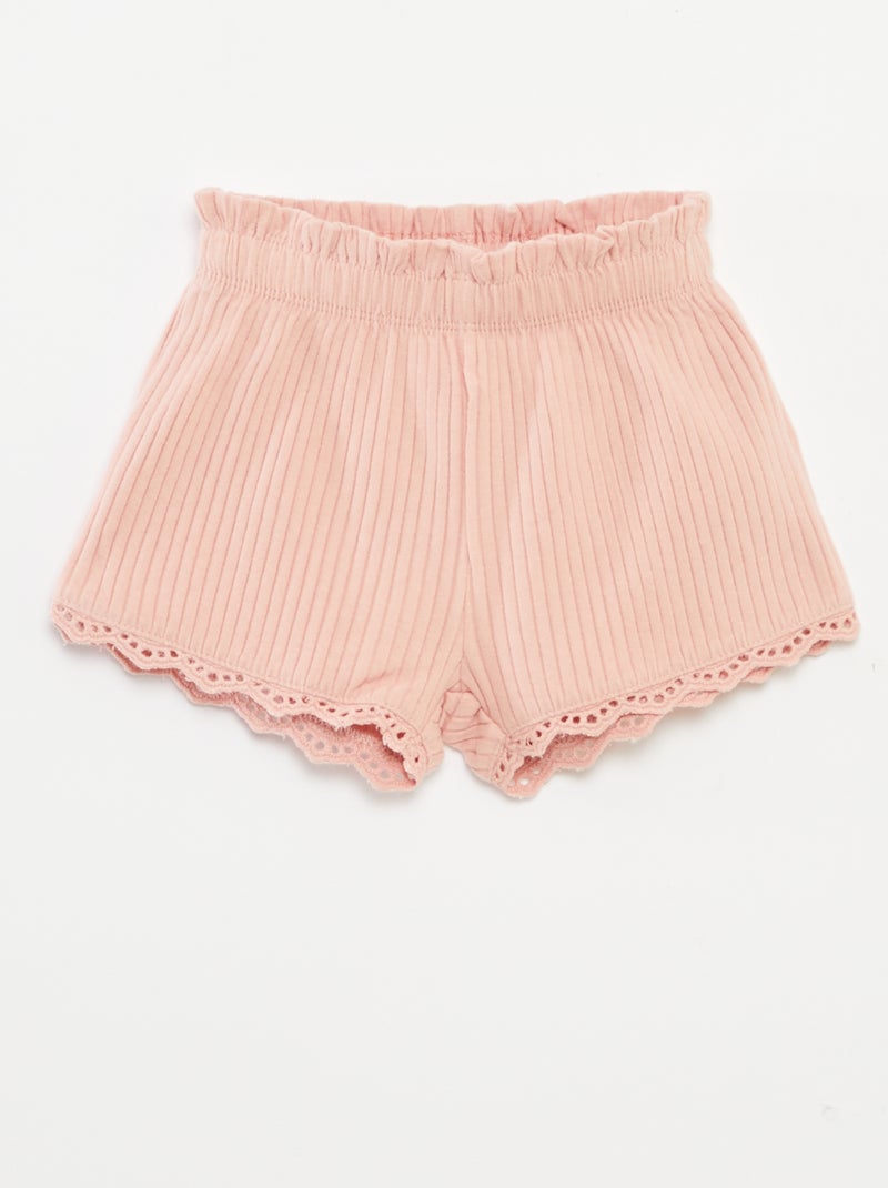 Conjunto top de alças + calções de malha canelada - 2 peças ROSA - Kiabi