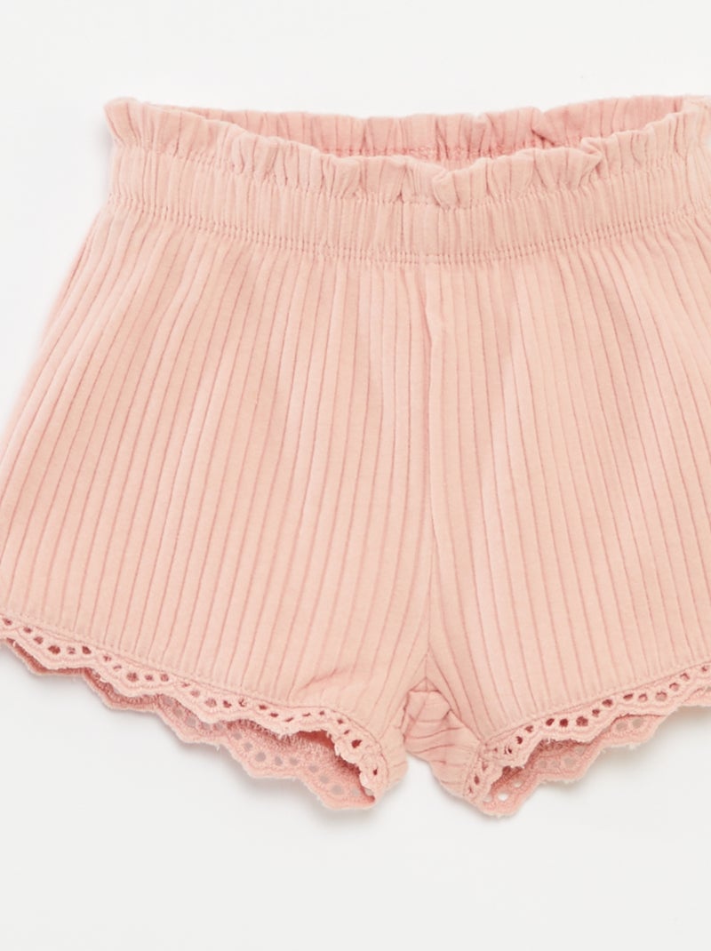 Conjunto top de alças + calções de malha canelada - 2 peças ROSA - Kiabi