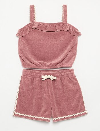 Conjunto top sem mangas + calções de felpo - 2 peças
