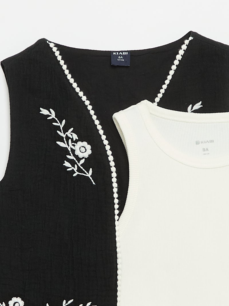 Conjunto top sem mangas + Colete Preto - Kiabi