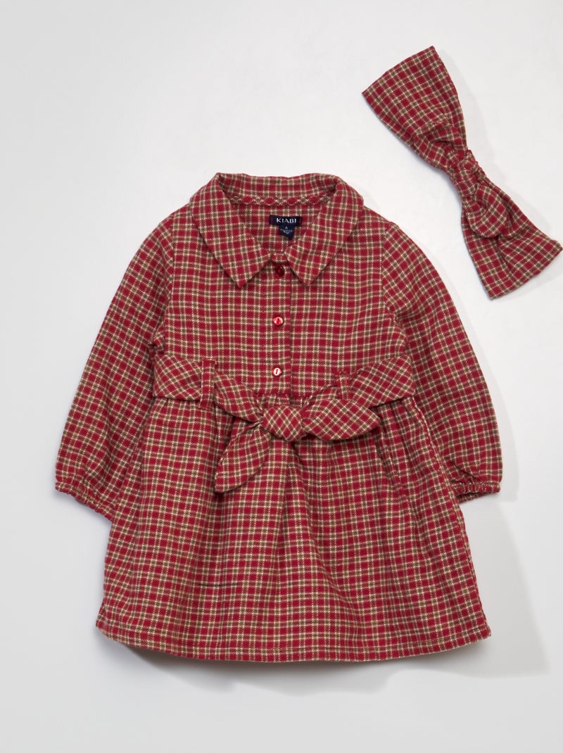 Conjunto vestido aos quadrados + bandolete VERMELHO - Kiabi