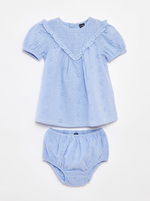 Conjunto vestido com bordado inglês + cuecas - 2 peças - Kiabi