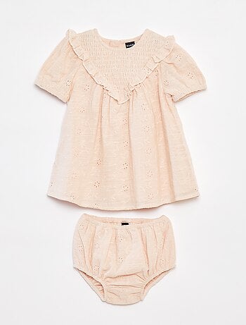 Conjunto vestido com bordado inglês + cuecas - 2 peças