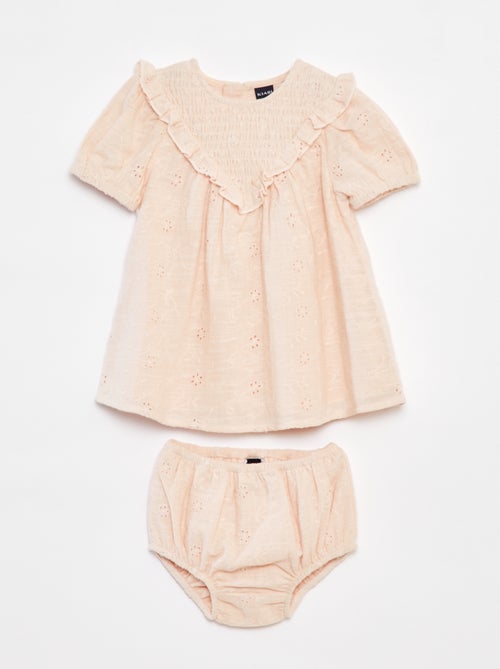 Conjunto vestido com bordado inglês + cuecas - 2 peças - Kiabi