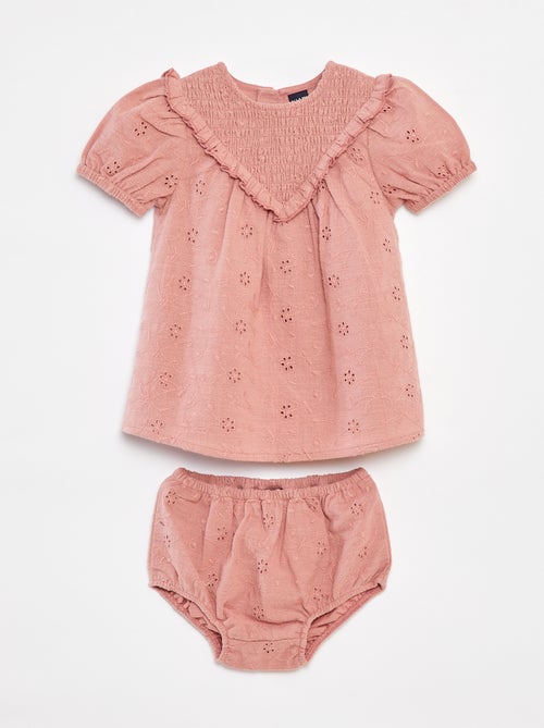 Conjunto vestido com bordado inglês + cuecas - 2 peças - Kiabi