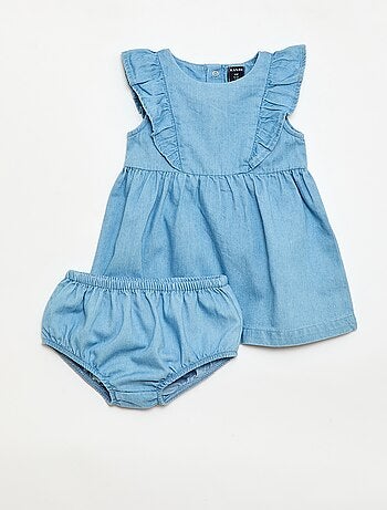 Conjunto vestido + cuequinha em ganga - 2 peças