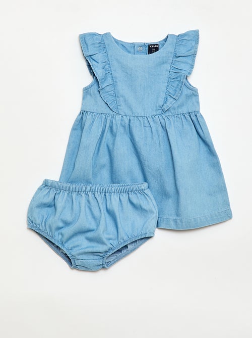 Conjunto vestido + cuequinha em ganga - 2 peças - Kiabi