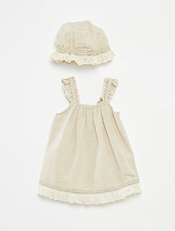 Conjunto vestido de cerimónia + chapéu em mistura de linho - 2 peças