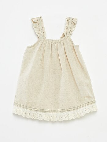 Conjunto vestido de cerimónia + chapéu em mistura de linho - 2 peças