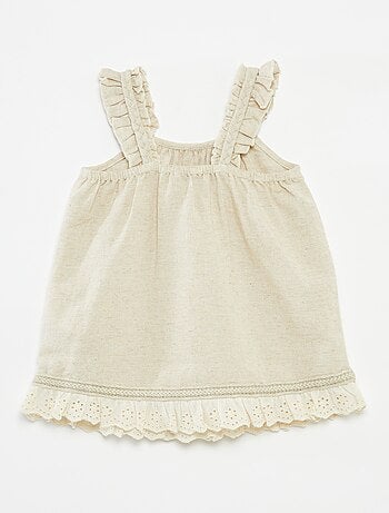 Conjunto vestido de cerimónia + chapéu em mistura de linho - 2 peças