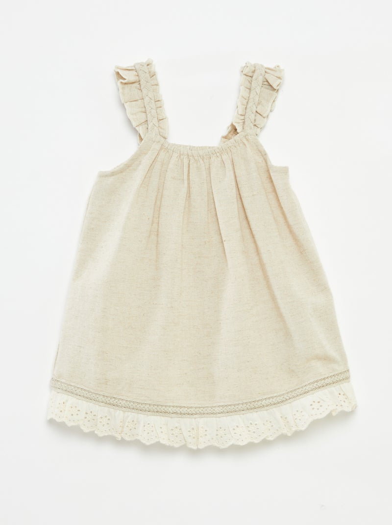 Conjunto vestido de cerimónia + chapéu em mistura de linho  - 2 peças bege - Kiabi