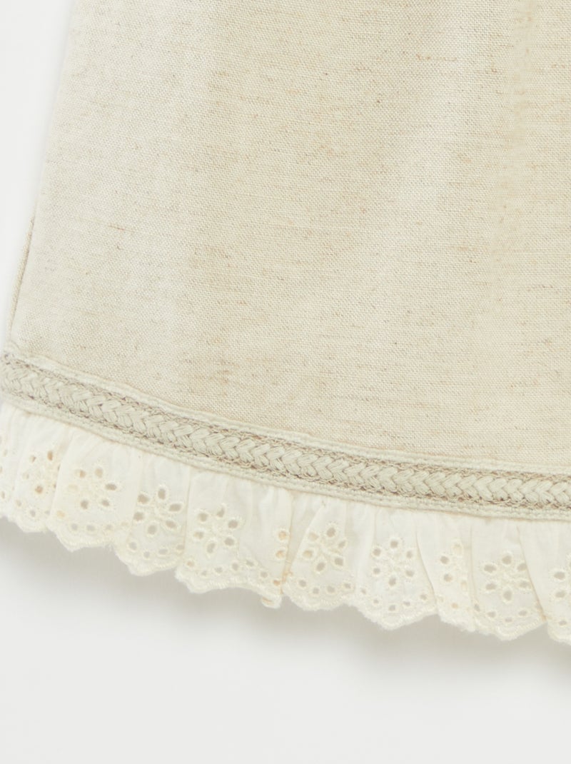 Conjunto vestido de cerimónia + chapéu em mistura de linho  - 2 peças bege - Kiabi