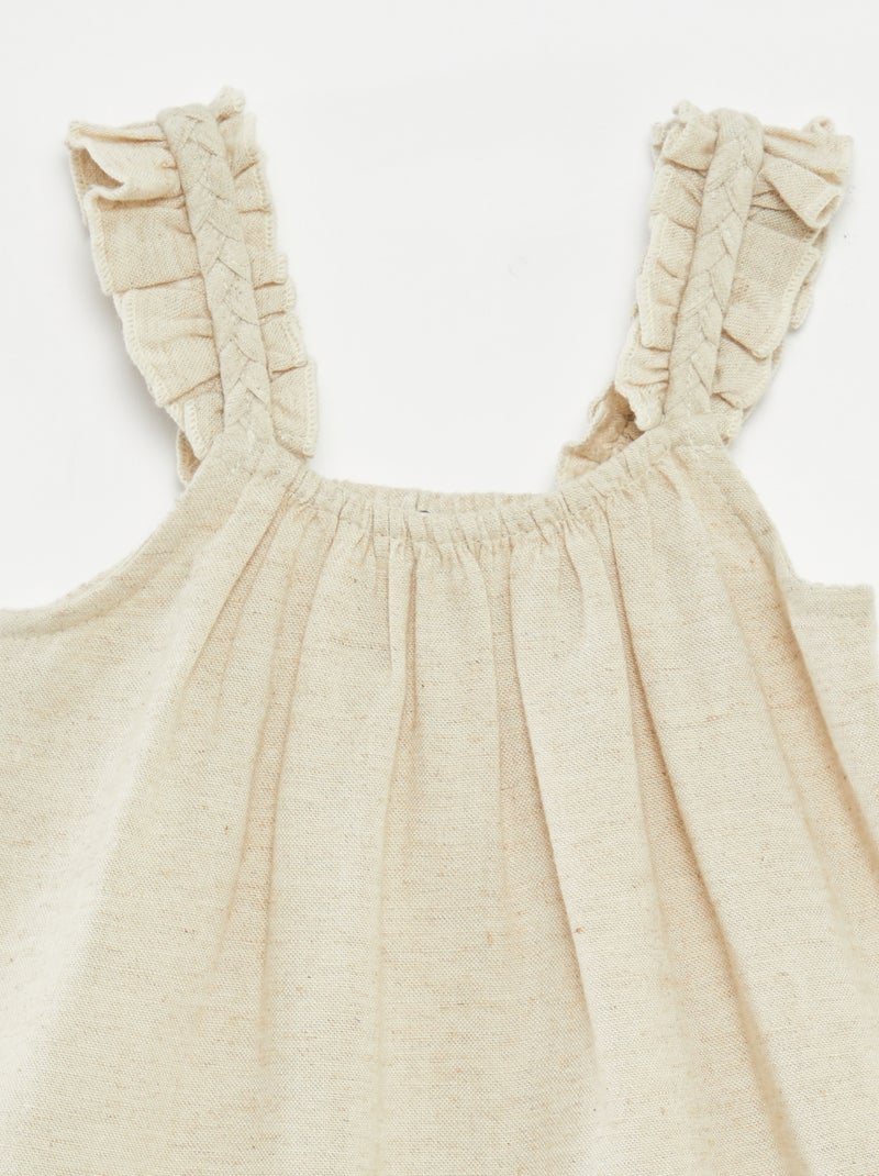 Conjunto vestido de cerimónia + chapéu em mistura de linho  - 2 peças bege - Kiabi