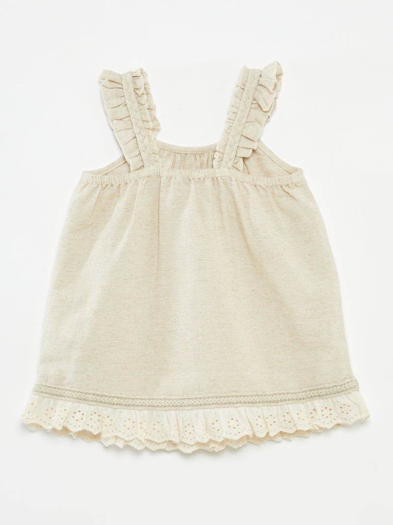 Conjunto vestido de cerimónia + chapéu em mistura de linho  - 2 peças bege - Kiabi