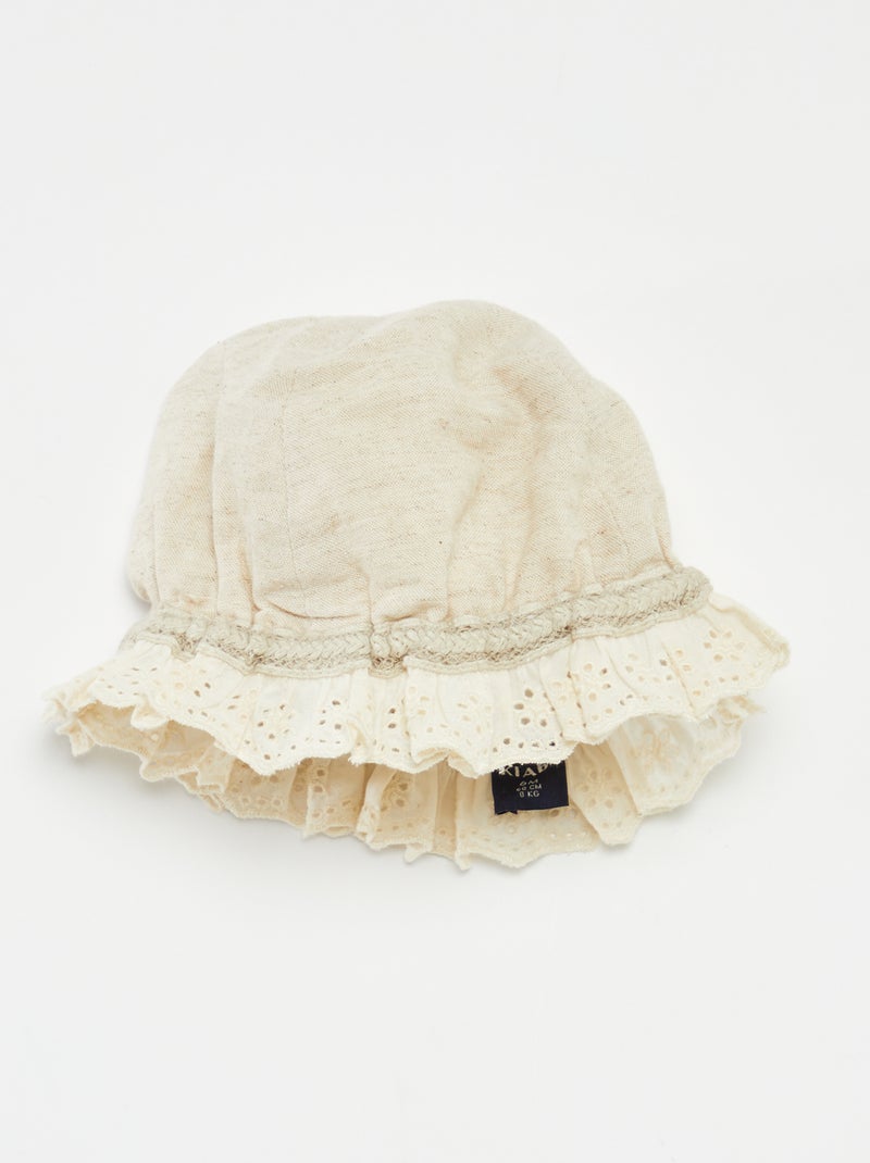 Conjunto vestido de cerimónia + chapéu em mistura de linho  - 2 peças bege - Kiabi