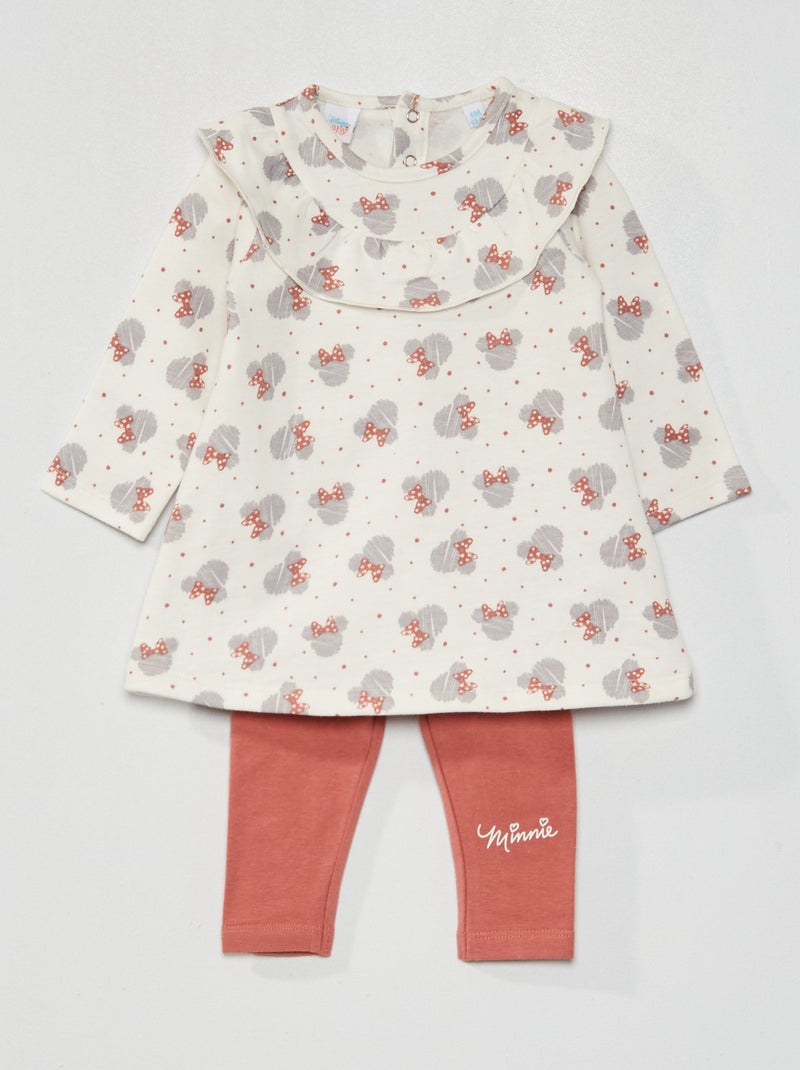Conjunto vestido e leggings 'Minnie' Ecru/ Rosa - Kiabi