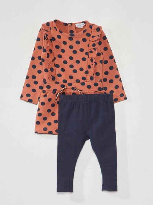 Conjunto vestido em moletão + leggings - 2 peças - Kiabi