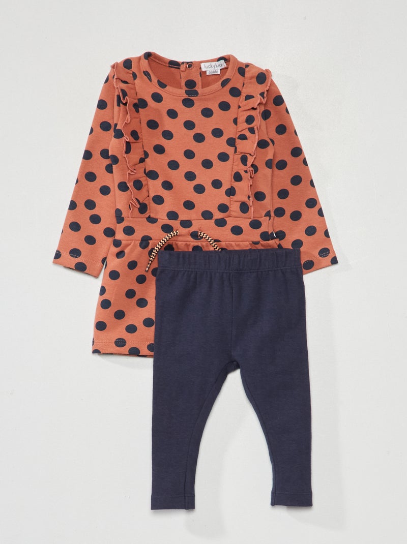 Conjunto vestido em moletão + leggings - 2 peças ROSA - Kiabi