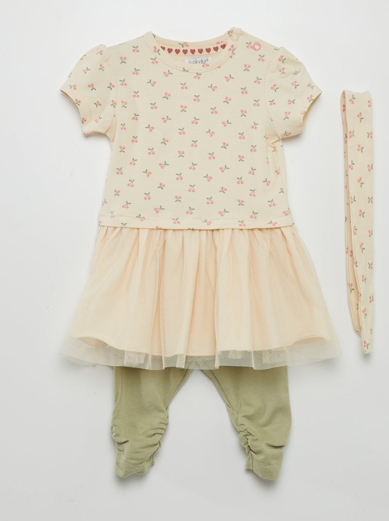 Conjunto vestido + leggings + bandolete - 3 peças BEGE - Kiabi