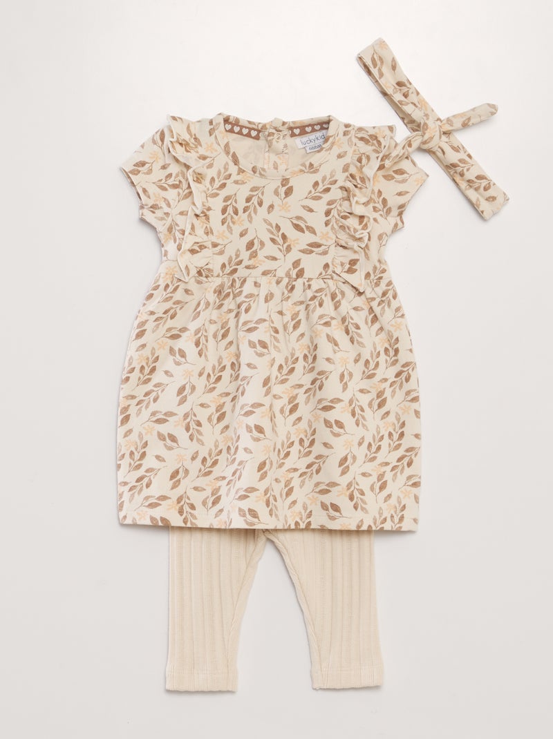 Conjunto vestido + leggings + bandolete - 3 peças BEGE - Kiabi