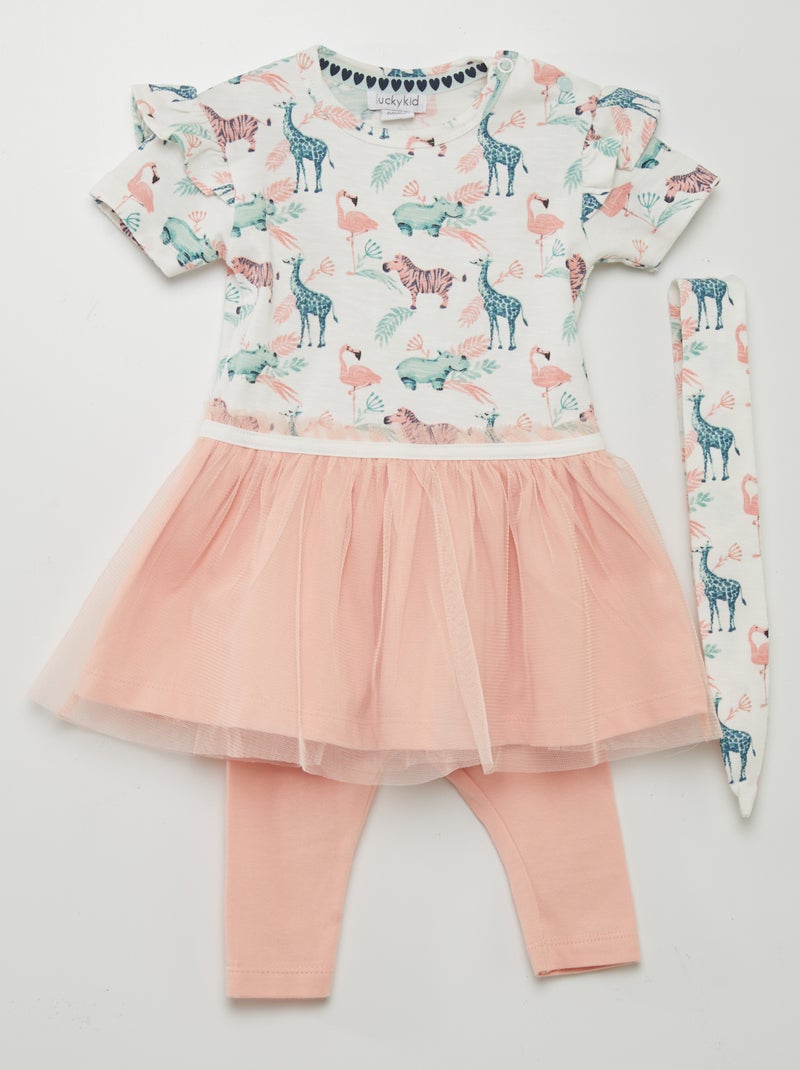 Conjunto vestido + leggings + bandolete - 3 peças BRANCO - Kiabi
