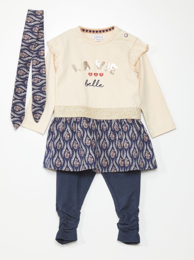 Conjunto vestido + leggings + bandolete BEGE - Kiabi