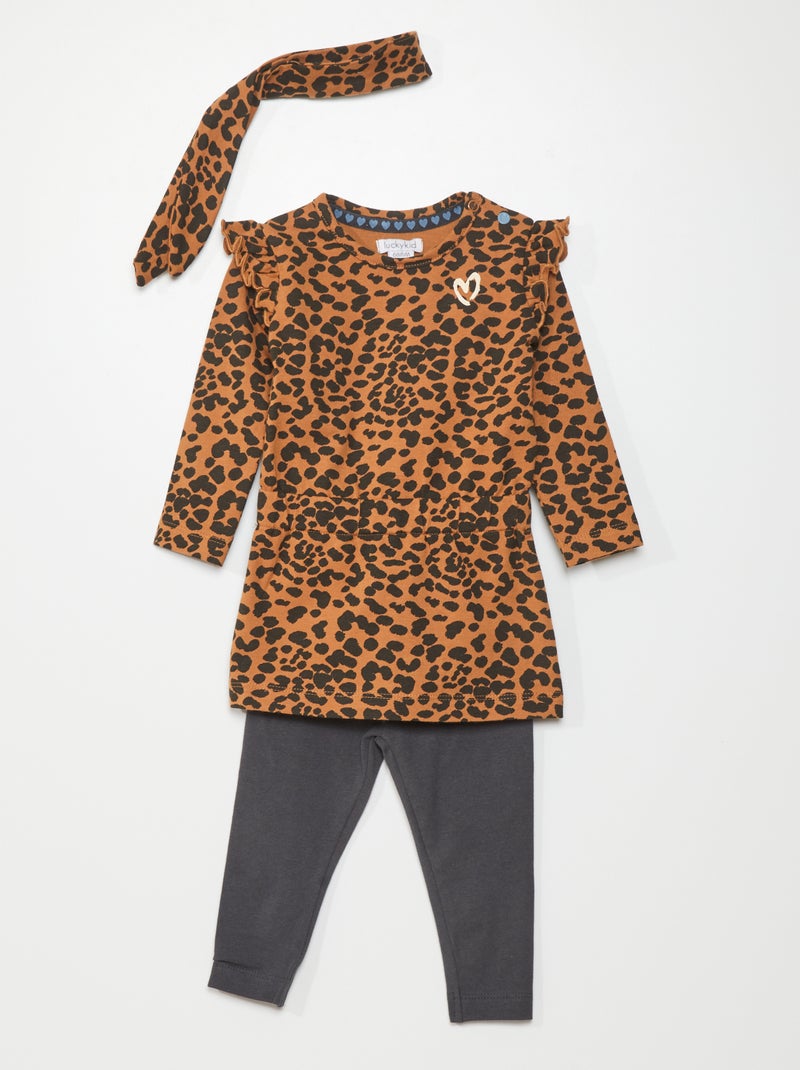 Conjunto vestido + leggings + bandolete CASTANHO - Kiabi