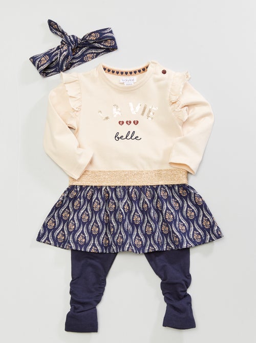 Conjunto vestido, leggings e bandolete - Kiabi