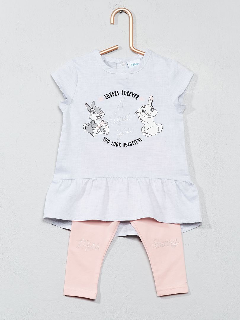 Conjunto vestido + leggings 'Miss Bunny' cinza - Kiabi
