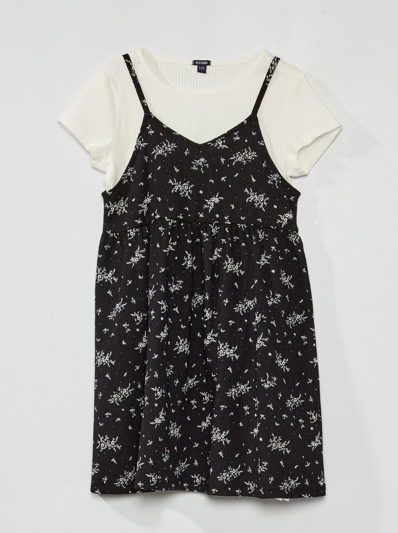Conjunto vestido + t-shirt + elástico - 3 peças PRETO - Kiabi