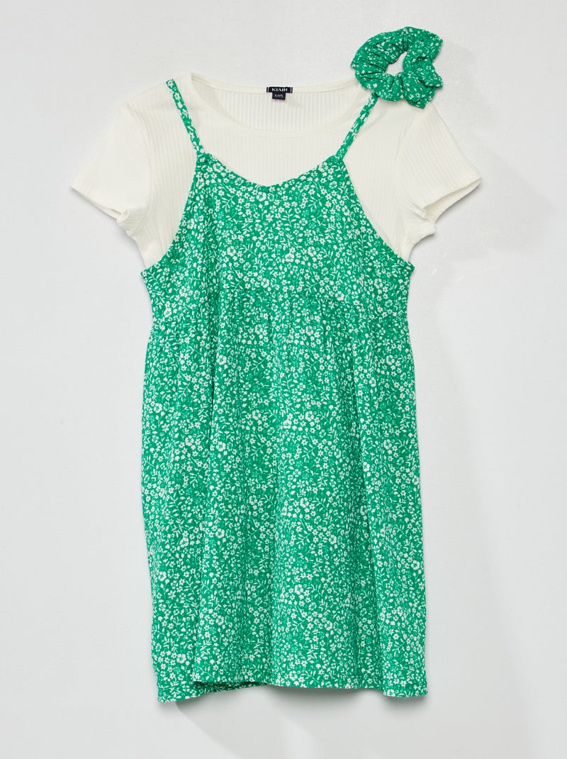 Conjunto vestido + t-shirt + elástico - 3 peças VERDE - Kiabi