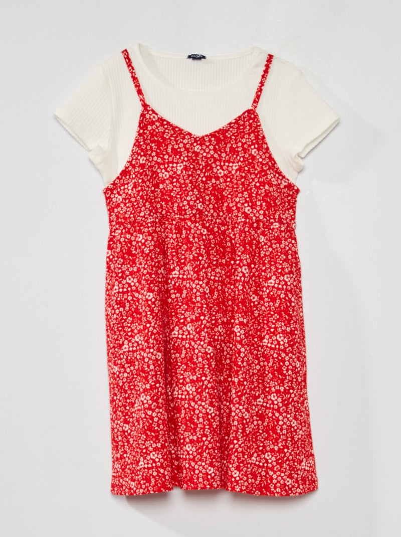 Conjunto vestido + t-shirt + elástico - 3 peças VERMELHO - Kiabi