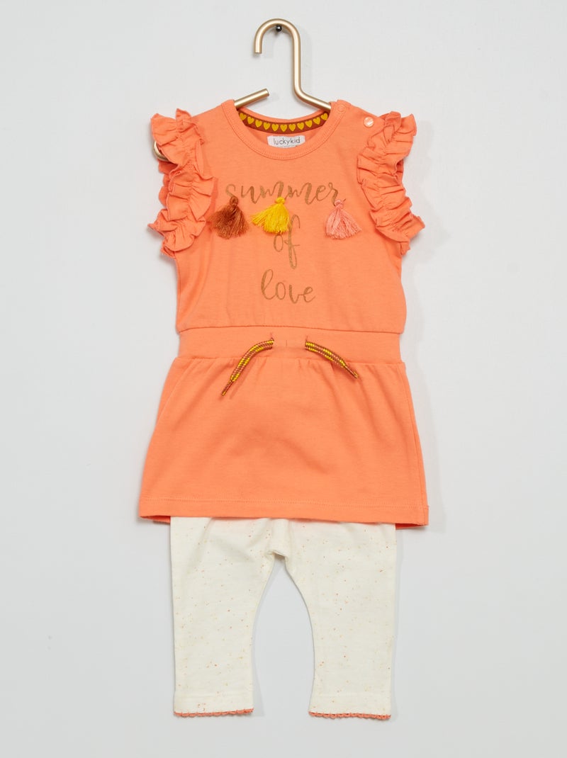 Conjunto vestido tipo sweatshirt + leggings Rosa/ Branco - Kiabi