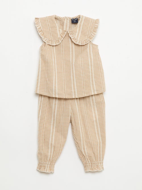 Conjunto vichy de 2 peças: blusa + calças - Kiabi