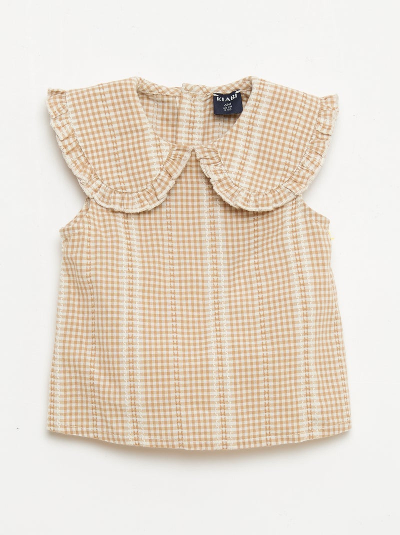 Conjunto vichy de 2 peças: blusa + calças Castanho - Kiabi